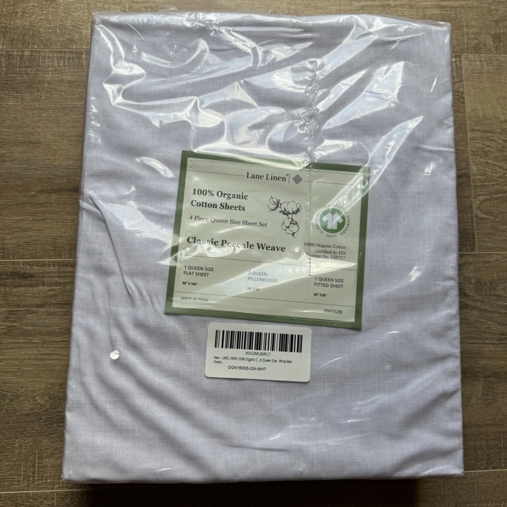 LANE LINEN 100% ORGANIC Cotton Queen 4 Piece Percale Weave Sheet
Set Bedding